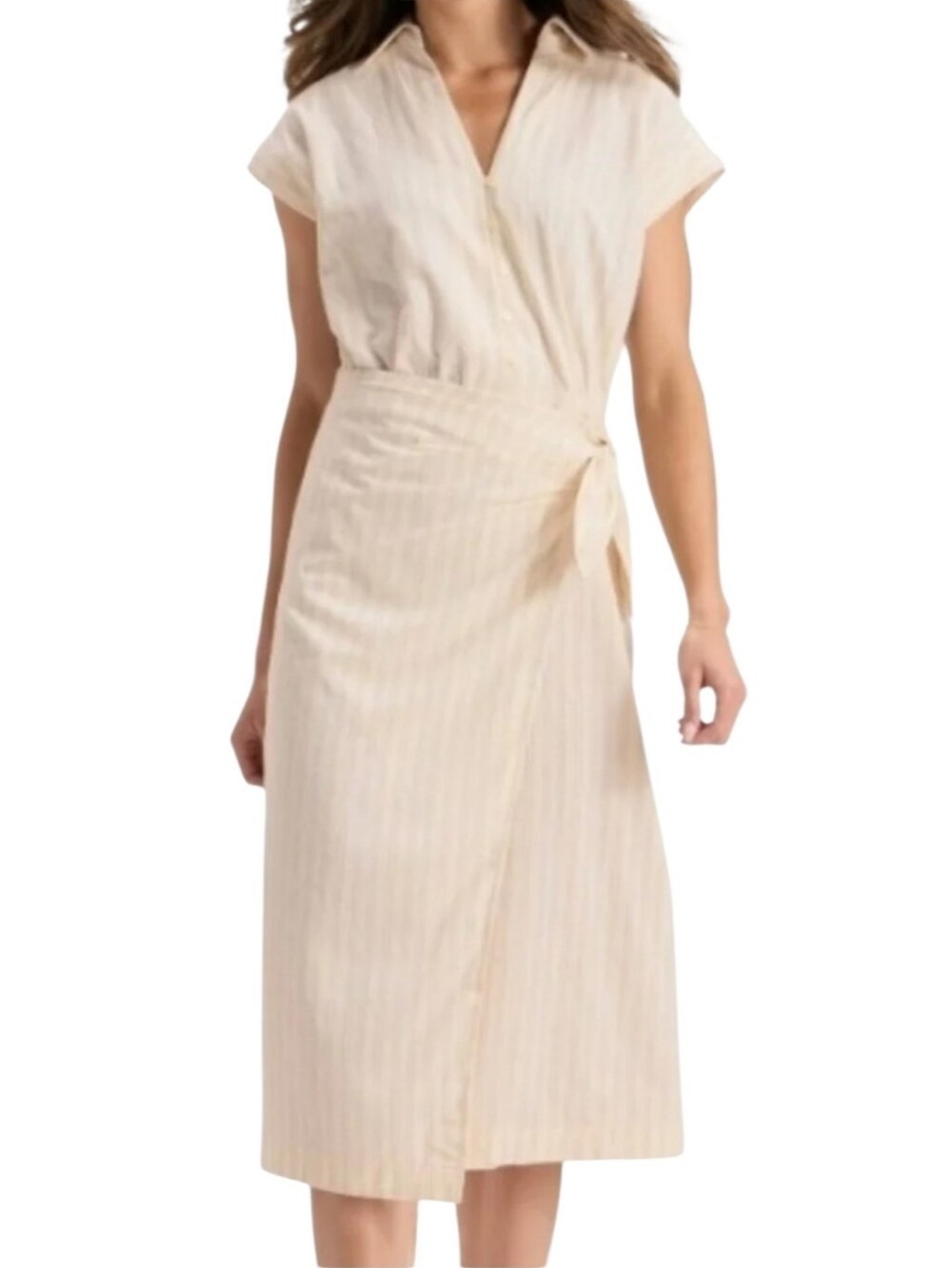 Women's Universal Thread Tan Striped Midi Length Dress Sz Medium